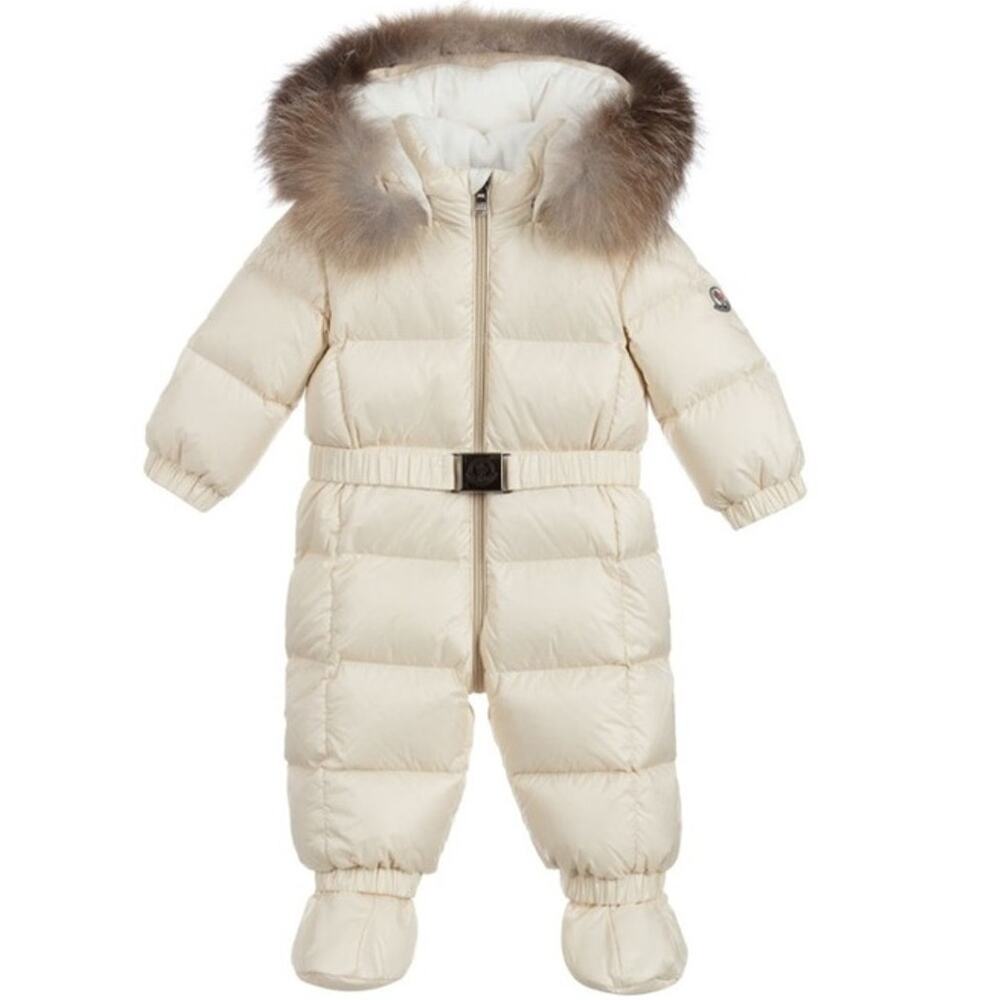 NWOT Enfant Moncler Fur Trimmed Winter White Down Snowsuit Booties Infant-1 year